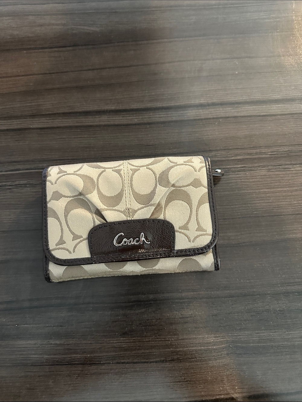 Coach Khaki and Chocolate Signature Compact Wallet
